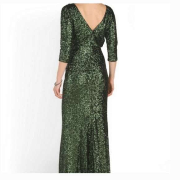 Badgley mischka green sequin dress gown 2 nwt - Picture 3 of 7